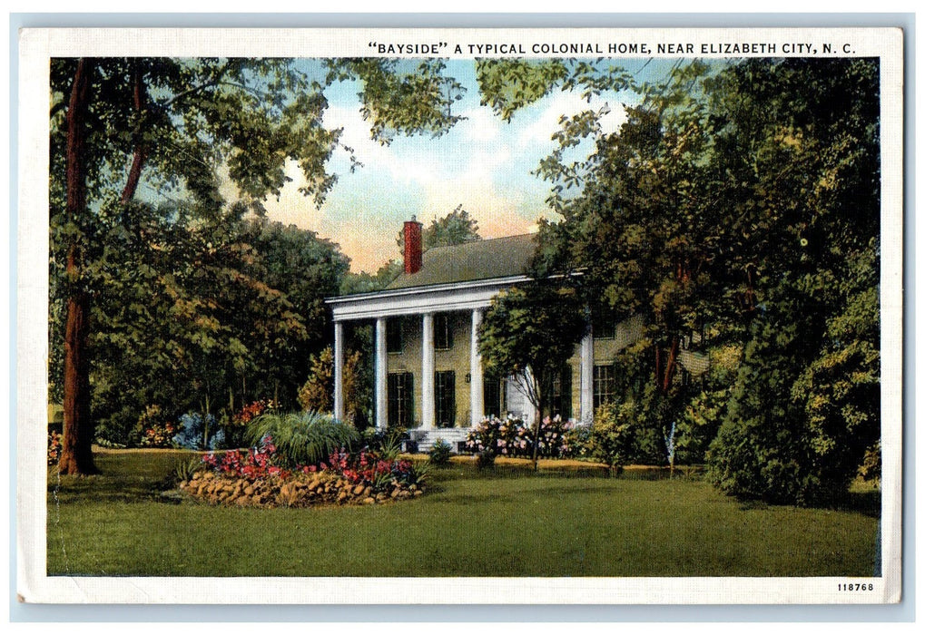 c1920's Bayside Typical Colonial Home Elizabeth City North Carolina NC Postcard