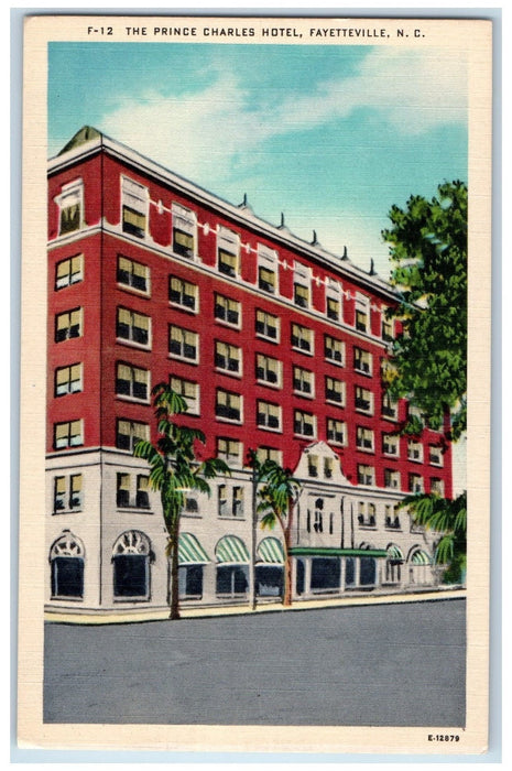 c1920's The Prince Charles Hotel Building Restaurant Fayetteville NC Postcard
