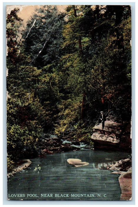 c1950's Lovers Pool Lake Man On Rock Black Mountain North Carolina NC Postcard