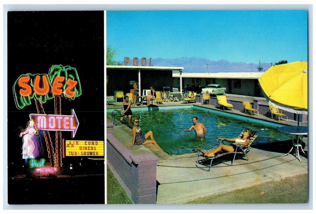 c1950 Suez Motel Restaurant Swimming Guests Pool Las Vegas Nevada NV Postcard