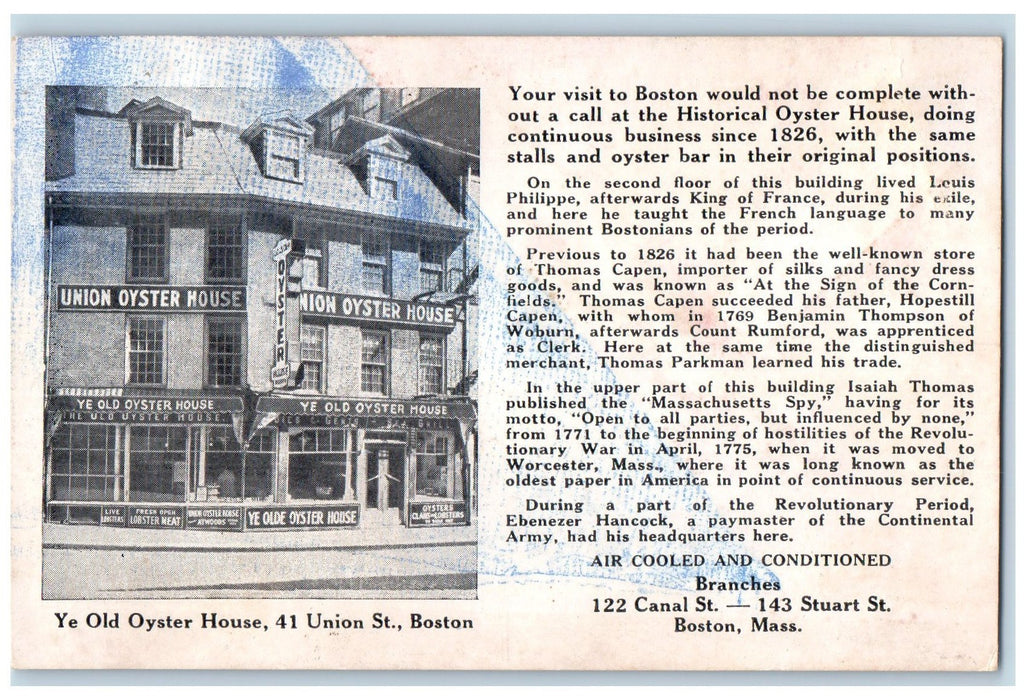 c1960s Ye Old Oyster House Union St. Boston Massachusetts MA Unposted Postcard