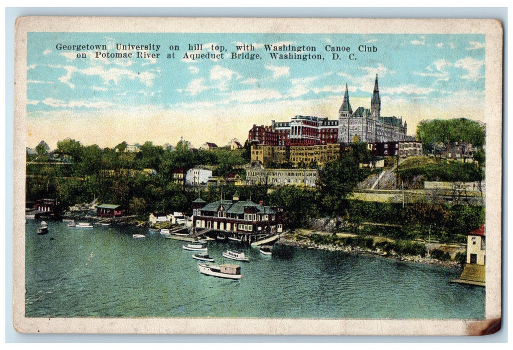 c1920s Georgetown University On Hill Top Aqueduct Bridge Washington DC Postcard