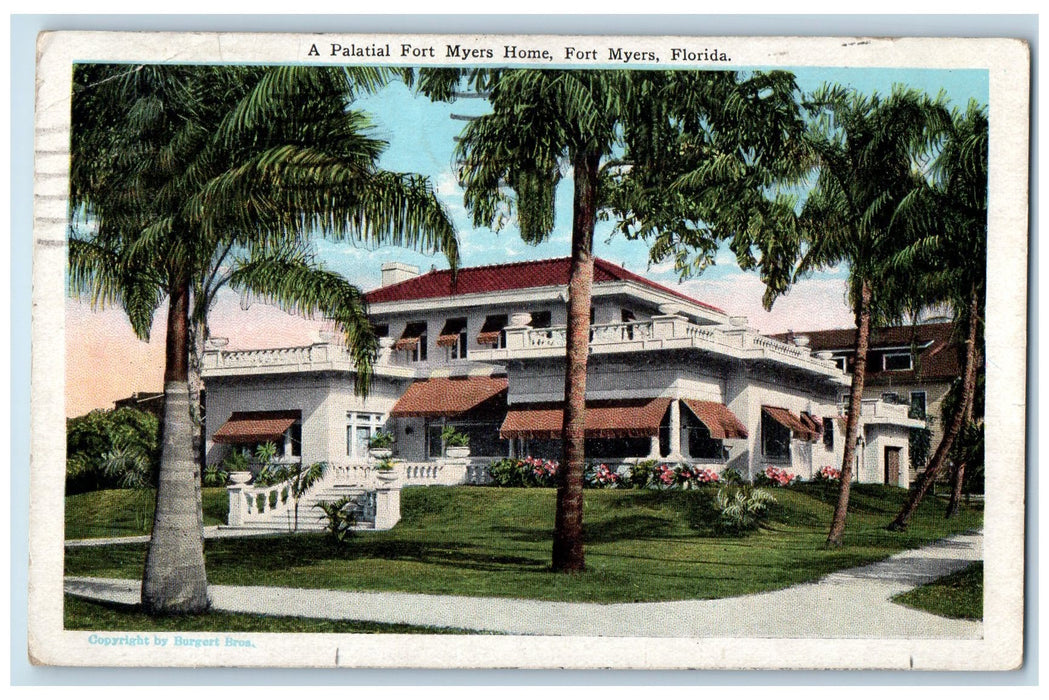 1934 A Palatial Fort Myers Home Exterior Fort Myers Florida FL Posted Postcard