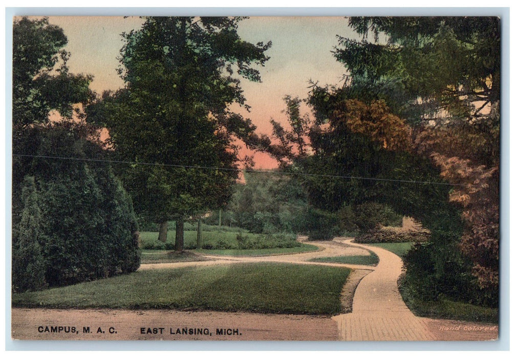 c1940s Campus M.A.C. Trees East Lansing Michigan MI Unposted Vintage Postcard
