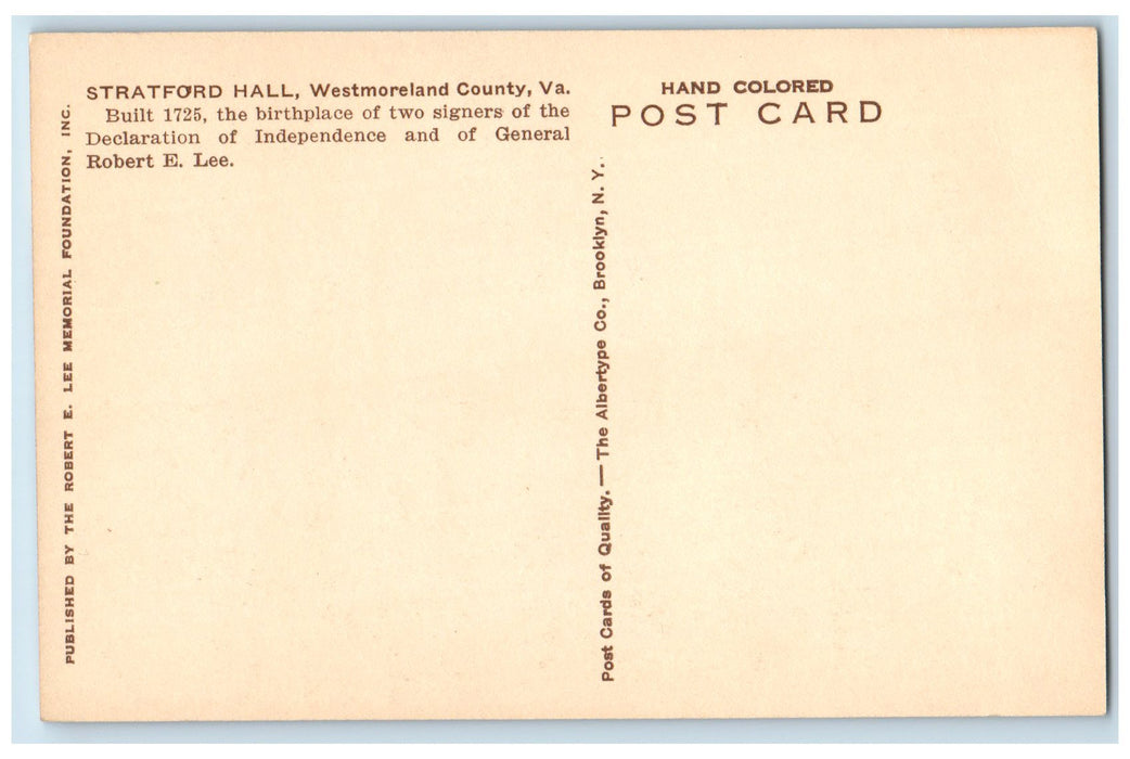 c1940s Stratford Hall Exterior Westmoreland County Virginia VA Unposted Postcard