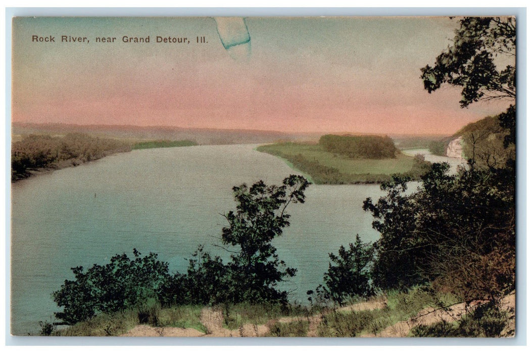 c1940s Rock River Scene Near Grand Detour Illinois IL Unposted Trees Postcard