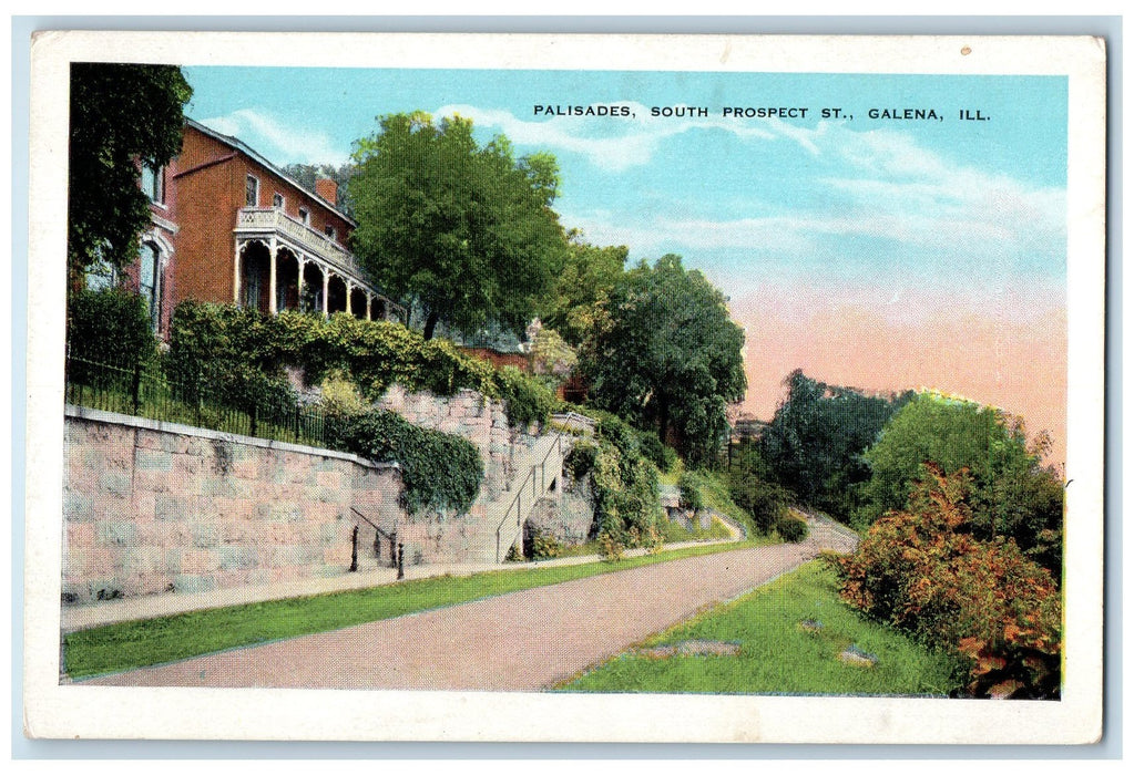 c1940s Palisades South Prospect St. Galena Illinois IL Unposted Vintage Postcard