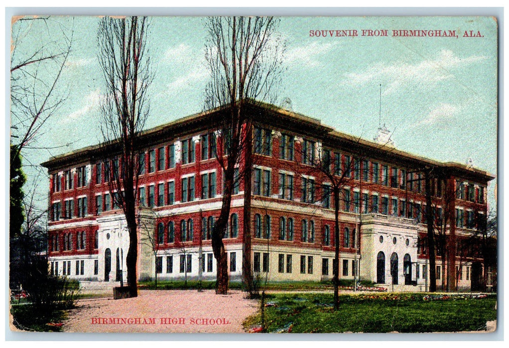 1910 Birmingham High School Exterior Birmingham Alabama AL Posted Trees Postcard