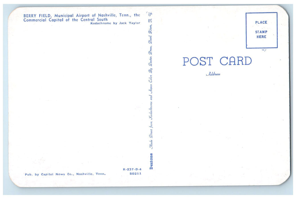 c1960s Berry Field Municipal Airport Of Nashville Tennessee TE Unposted Postcard