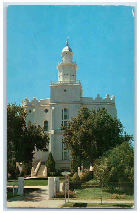 c1960s Mormon Temple Exterior Roadside St. George Utah UT Unposted Tree Postcard