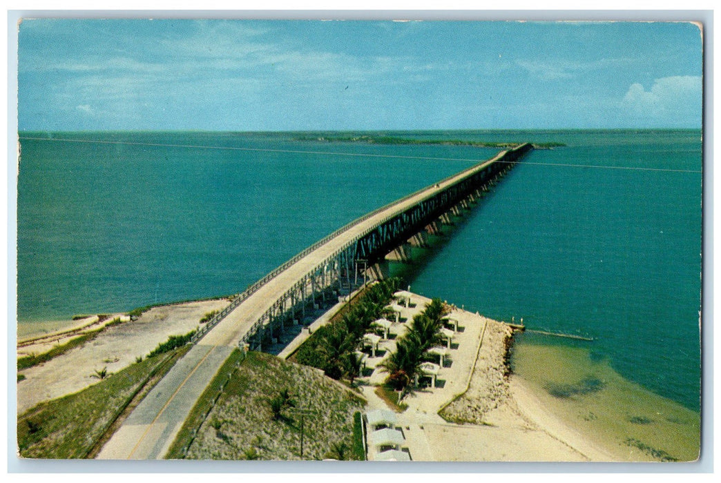 1959 Air View Bahia Honda Bridge Big Pine Key Miami Florida FL Posted Postcard