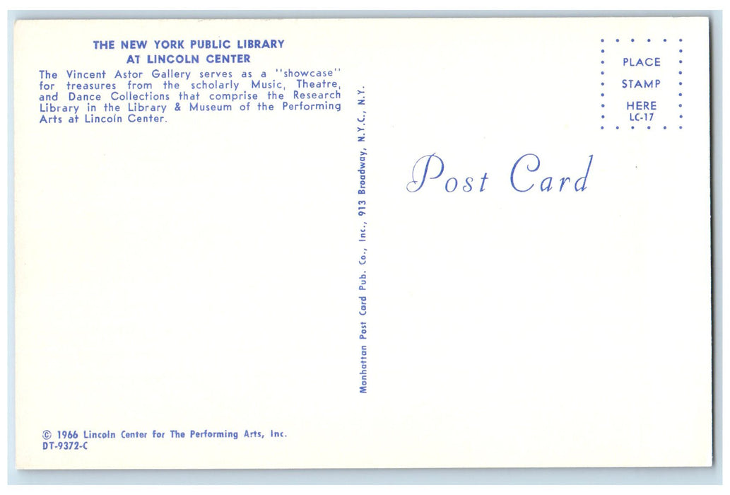 c1960s New York Public Library Vincent Astor Gallery Madison County NY Postcard