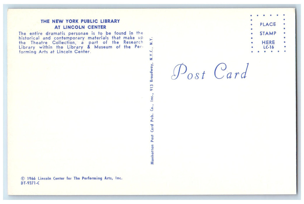 c1960s New York Public Library  Dramatis Personae Madison County NY Postcard