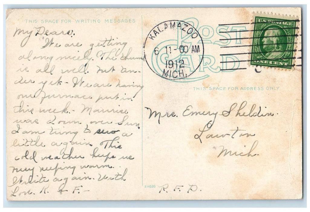 1912 Scene On Kalamazoo River Boats Scene Kalamazoo Michigan MI Posted Postcard