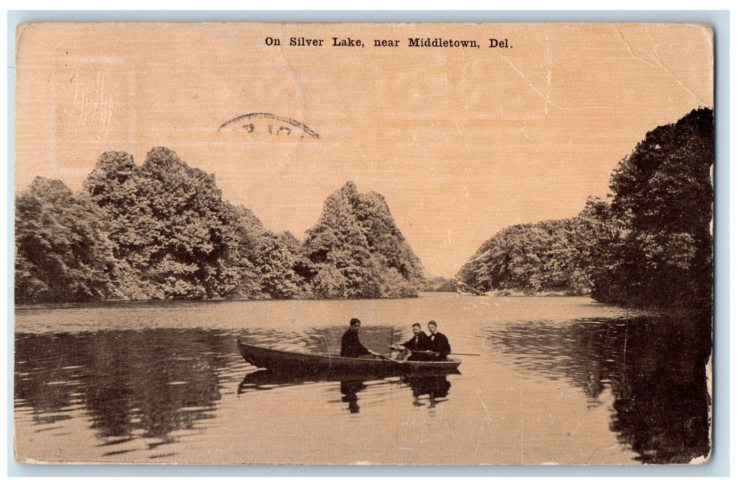 1911 On Silver Lake Near Middletown Delaware DE Posted People Canoeing Postcard