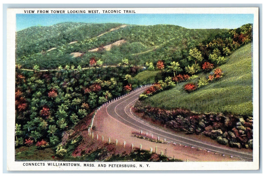 c1940s Taconic Trail Connects Williamstown MA And Petersburg NY Trees Postcard