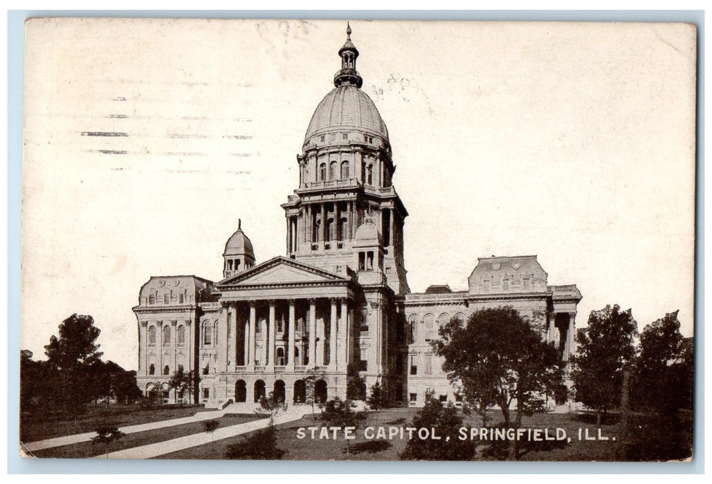 1911 State Capitol Exterior Roadside Springfield Illinois IL Posted Postcard