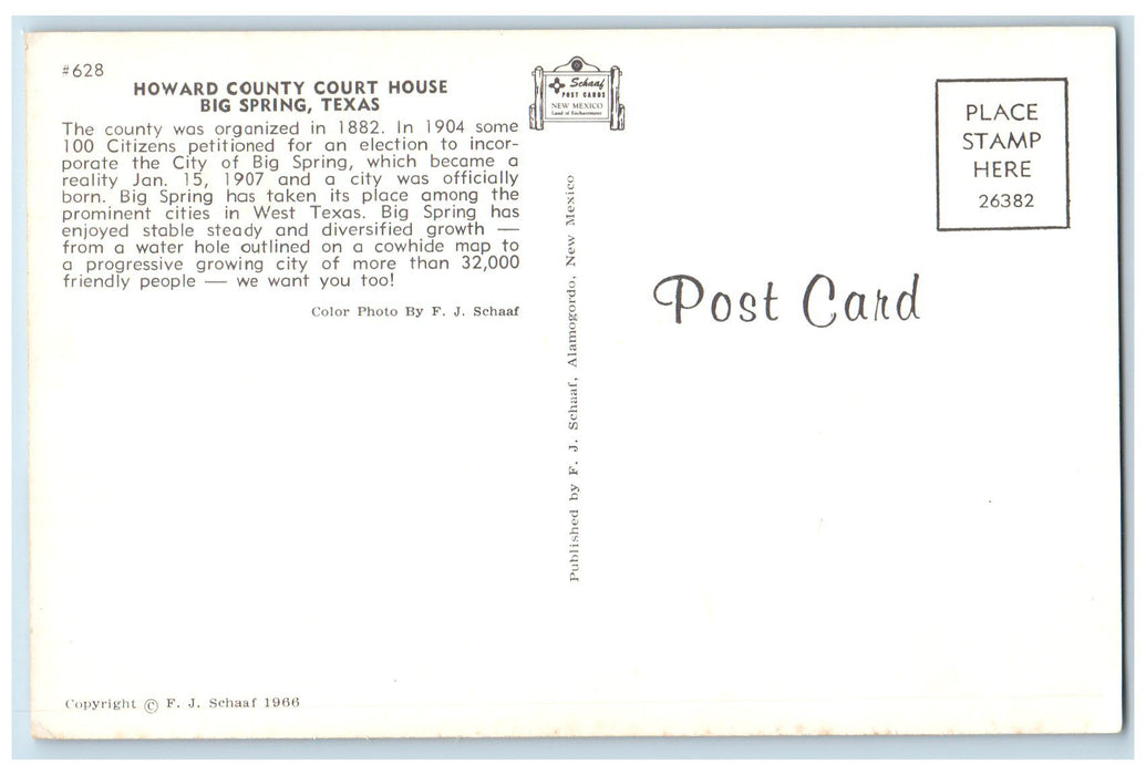 c1960s Howard County Court House Exterior Big Spring Texas TX Unposted Postcard