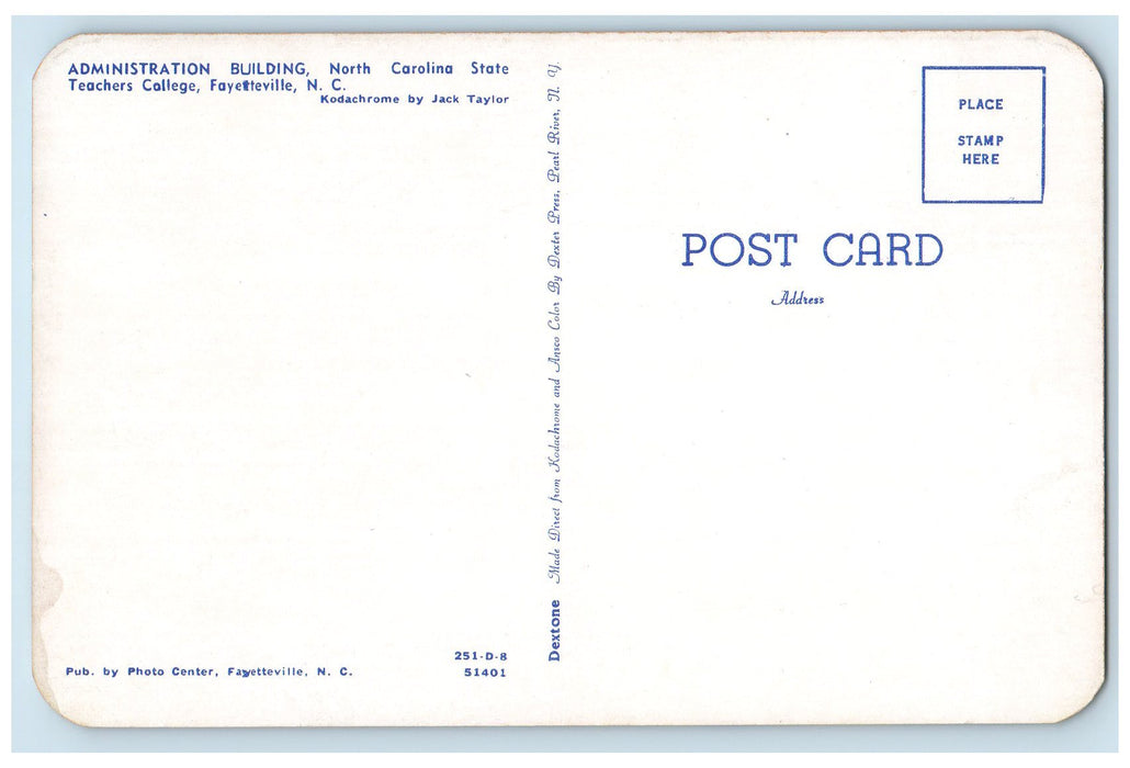 c1960s Administration Bldg. N.C. State Teachers College Fayetteville NC Postcard