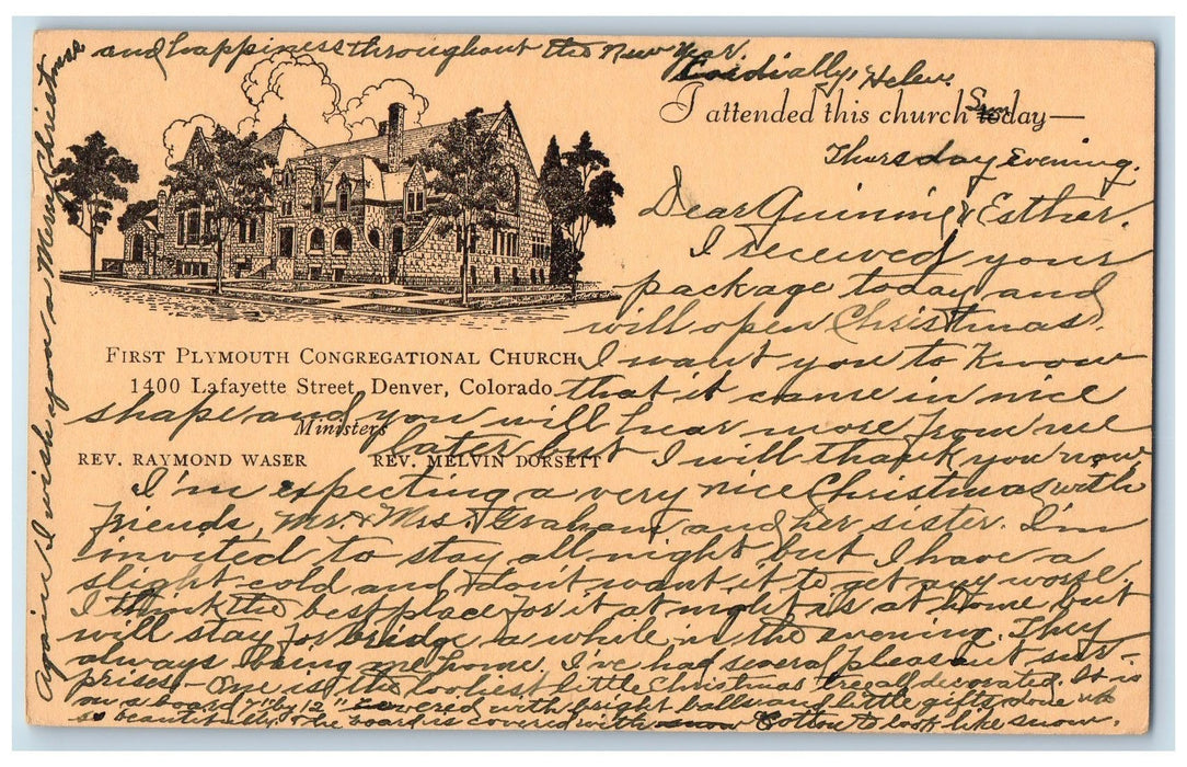 1940 First Plymouth Congregational Church Denver Colorado CO Posted Postcard