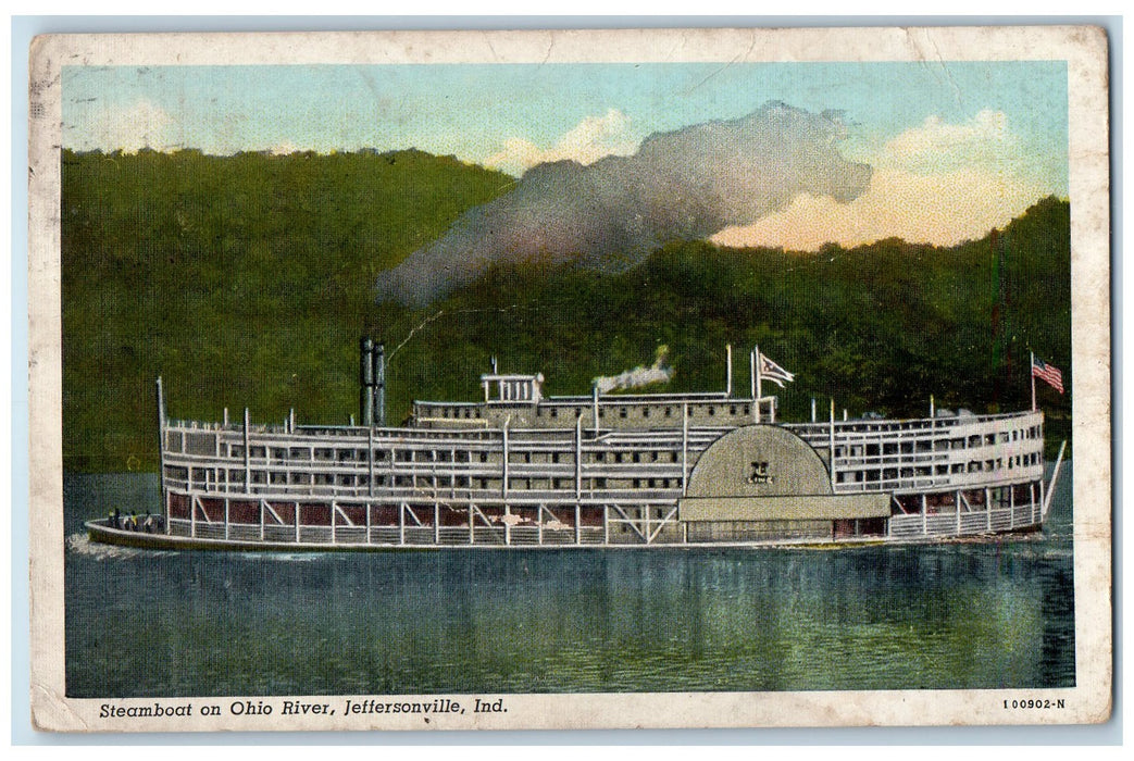 1943 Steamboat On Ohio River Jeffersonville Indiana IN Unposted Vintage Postcard