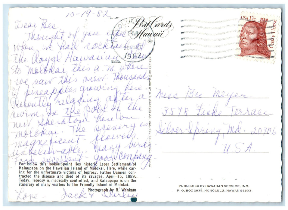 1982 Kalaupapa Island Of Molokai Women Scene Hawaii HI Posted Vintage Postcard