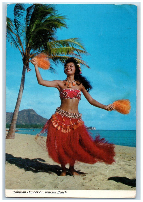 1967 Tahitian Dancer Woman Scene On Waikiki Beach Hawaii HI Posted Postcard