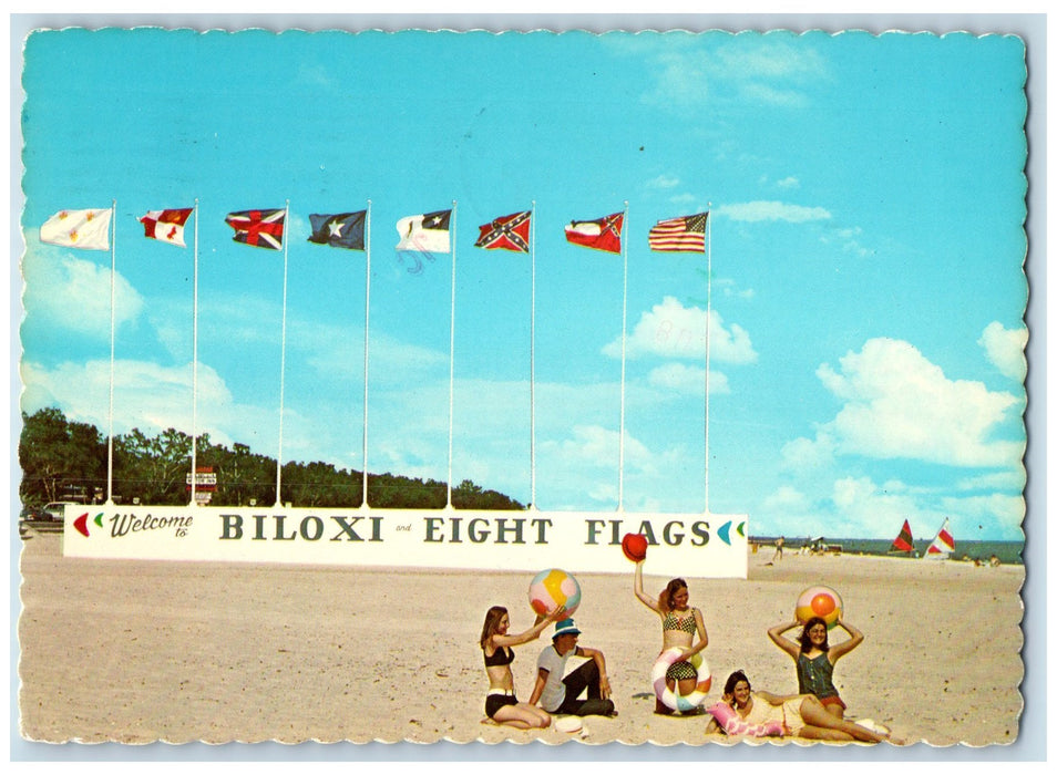 1958 Welcome Biloxi Eight Flags Biloxi Mississippi MI Posted People Postcard