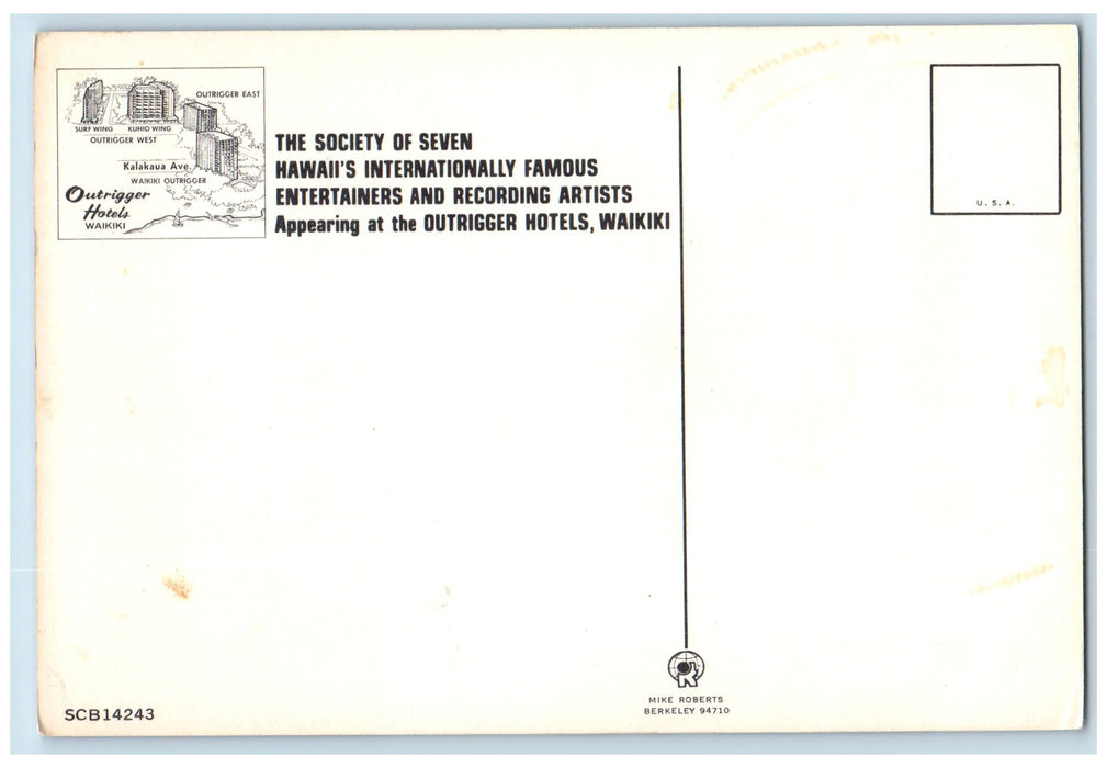 c1960s Society Of Seven Waikiki Outrigger Hotels Waikiki Hawaii HI Postcard