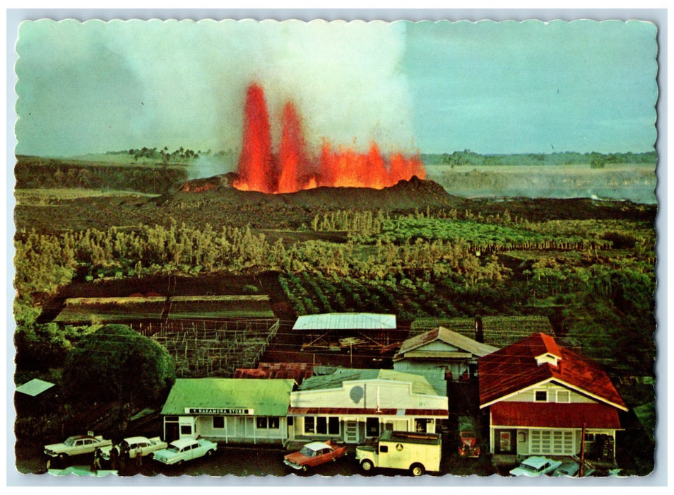 1960 Roaring Fountains Threw Up Lava Kapoho Village Island Of Hawaii HI Postcard