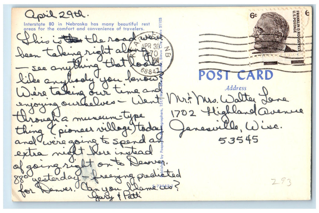 1970 Traveling Interstate 80 In Nebraska NE Posted Vintage Cars Postcard