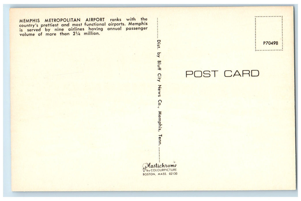 c1960s Memphis Metropolitan Airport Exterior Memphis Tennessee Unposted Postcard