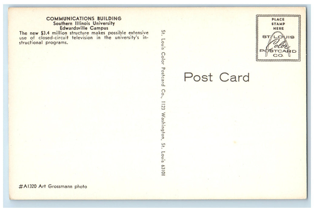 c1960s Communications Building Southern IL University Edwardsville IL Postcard