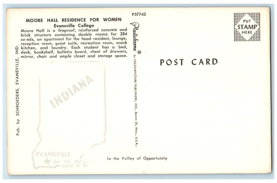 c1960s Moore Hall Residence For Women Evansville College IN Unposted Postcard