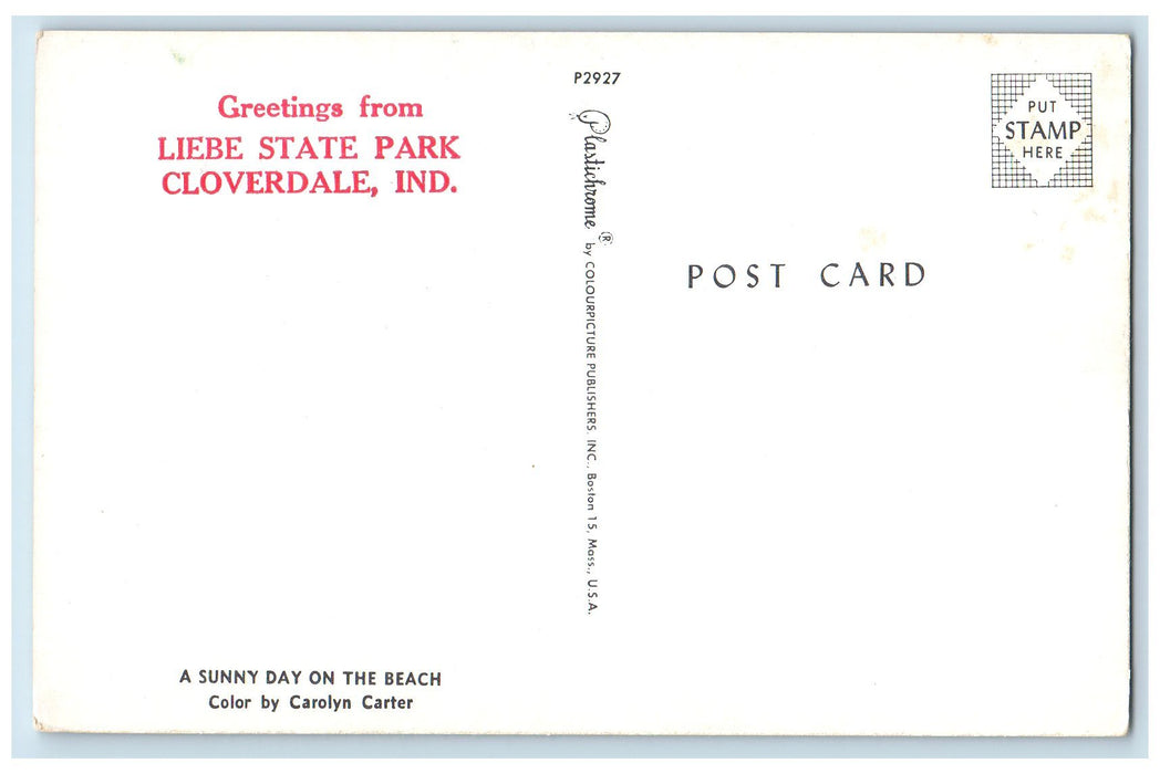 c1960s Greetings From Liebe State Park Sunny Day On Beach Cloverdale IN Postcard