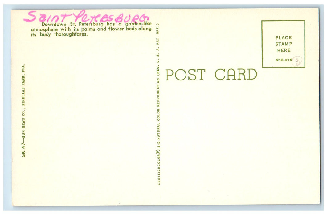 c1960s Central Avenue Looking West St. Petersburg Florida FL Unposted Postcard