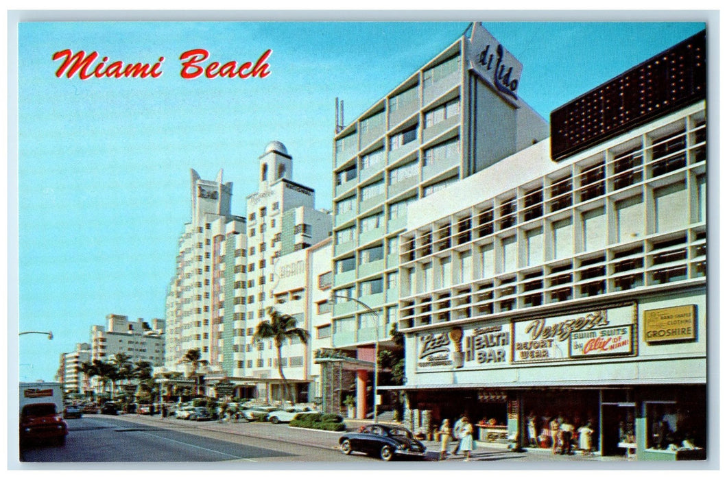 c1960s Bustling Collins Avenue Lincoln Road Miami Beach Florida FL Cars Postcard