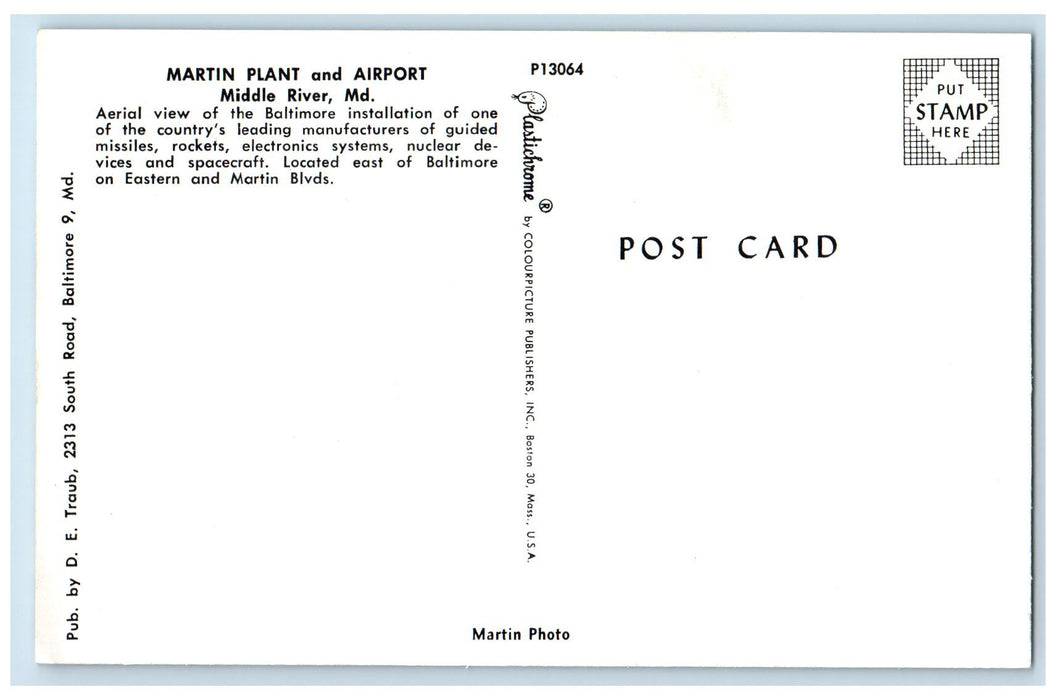 c1960s Aerial View Martin Plant And Airport Middle River Maryland MD Postcard