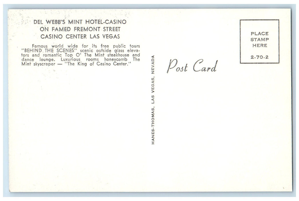 1909 Del Webb's Mint Hotel-Casino Interior Las Vegas Nevada NV Unposted Postcard