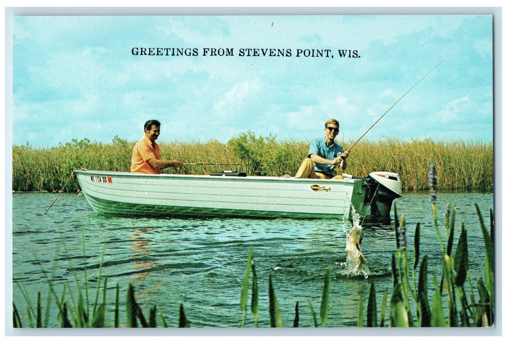 c1960s Greetings From Stevens Point Fishing Scene Wisconsin WI Unposted Postcard