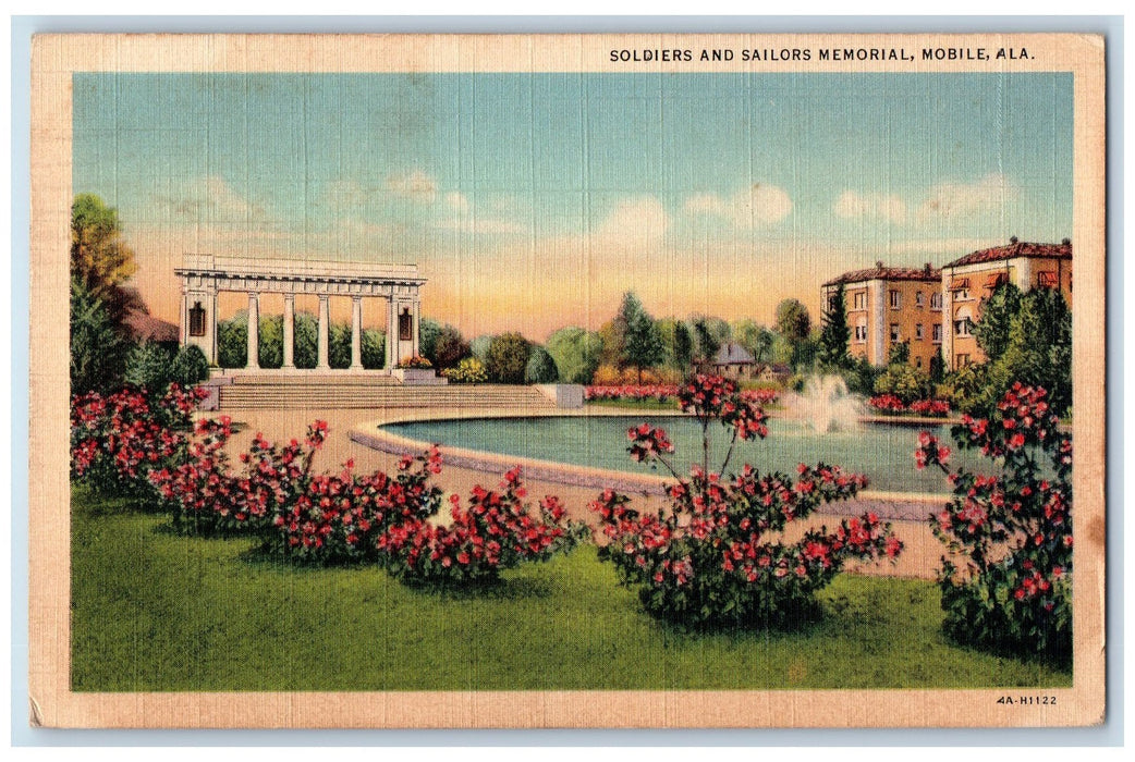 1942 Soldiers And Sailors Memorial Pond Scene Mobile Alabama AL Posted Postcard