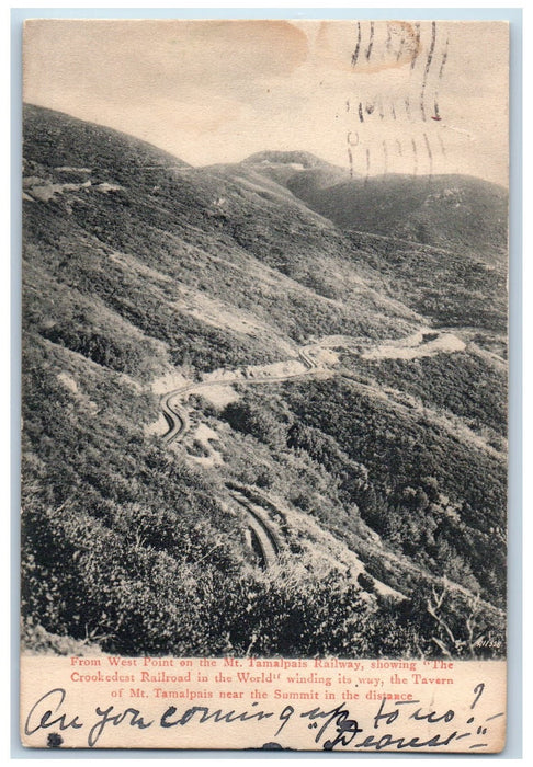 1907 Mt. Tamalpais Railway The Crookedest Railroad View Marin County CA Postcard