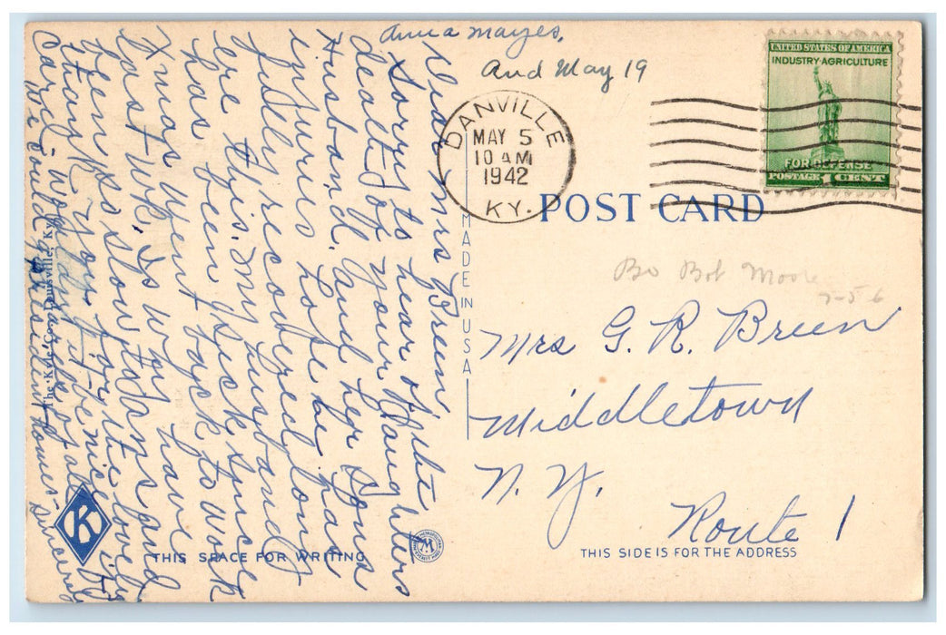 1942 President Zachary Taylor Home Springfield Louisville Kentucky KY Postcard