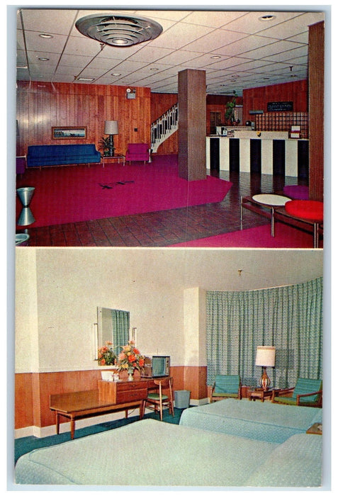 c1960s Portlander In Town Motel Dual View Interior Portland Maine ME Postcard