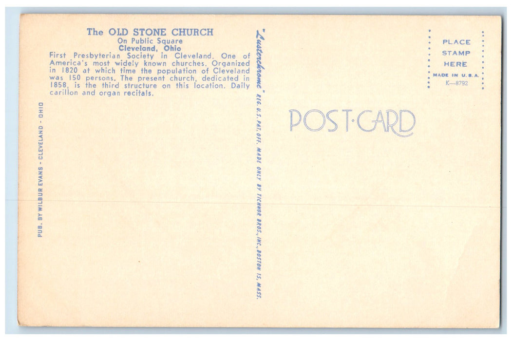 c1960s The Old Stone Church On Public Square Exterior Cleveland Ohio OH Postcard