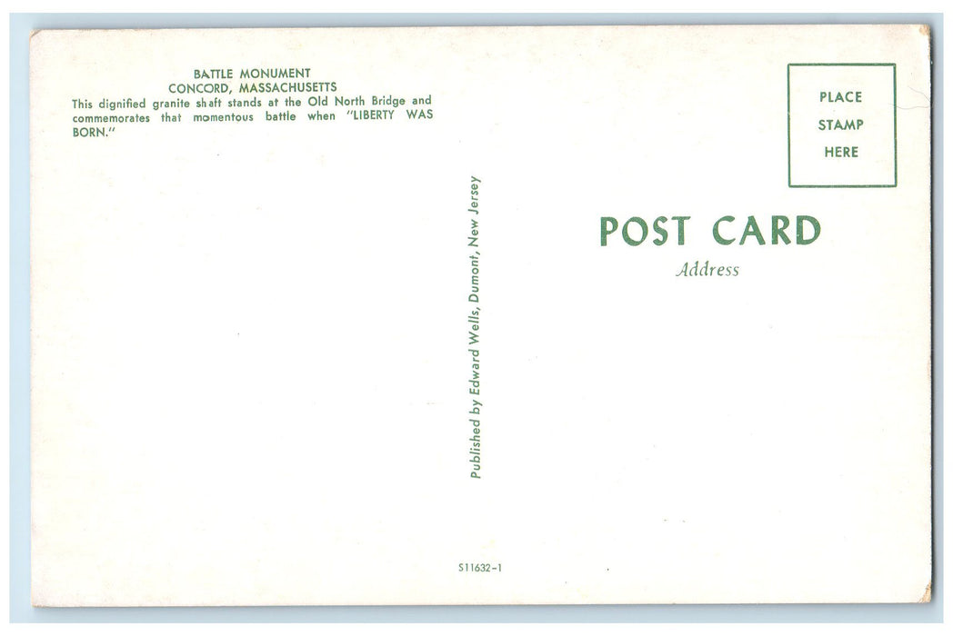 c1960s Battle Monument Scene Liberty Was Born Concord Massachusetts MA Postcard