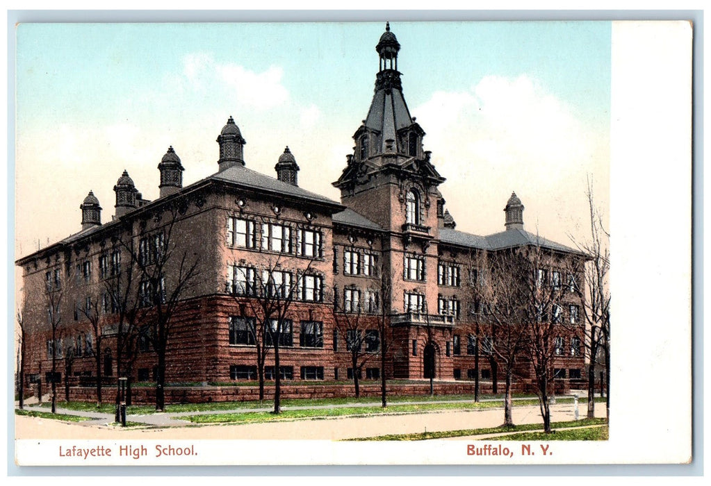 c1905s Lafayette High School Exterior Roadside Buffalo New York NY Postcard