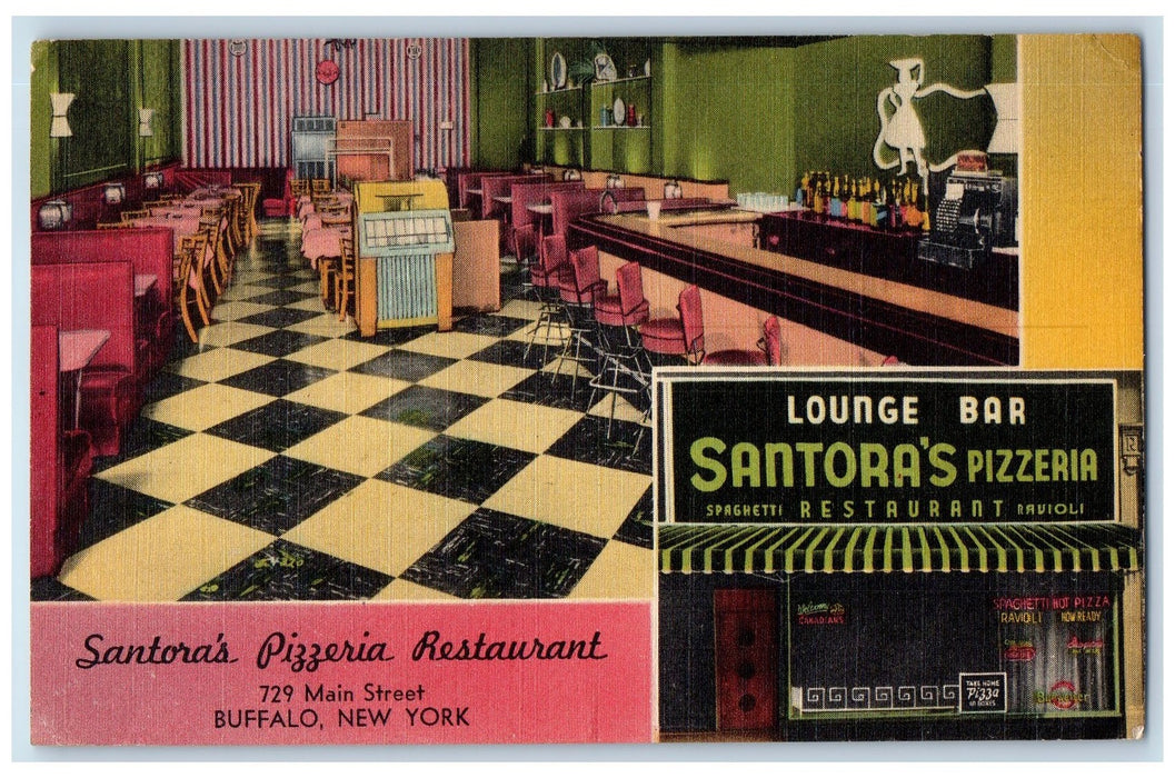 c1940's Santora's Pizzeria Restaurant Interior View Buffalo New York NY Postcard