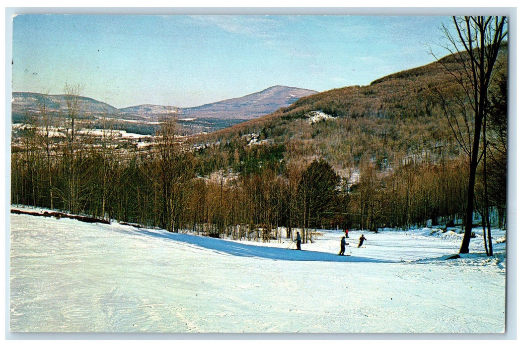 1968 Picturesque Cave Mountain Ski Area Lifts Trail Windham New York NY Postcard