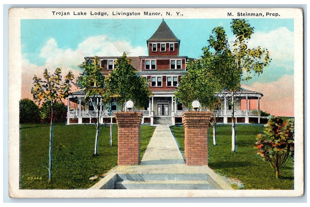 c1920's Trojan Lake Lodge Building Restaurant Living Manor New York NY Postcard